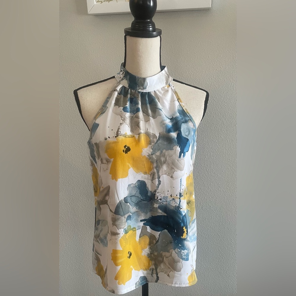 Watercolor Floral High Neck Halter Top Size Small - Picture 4 of 10